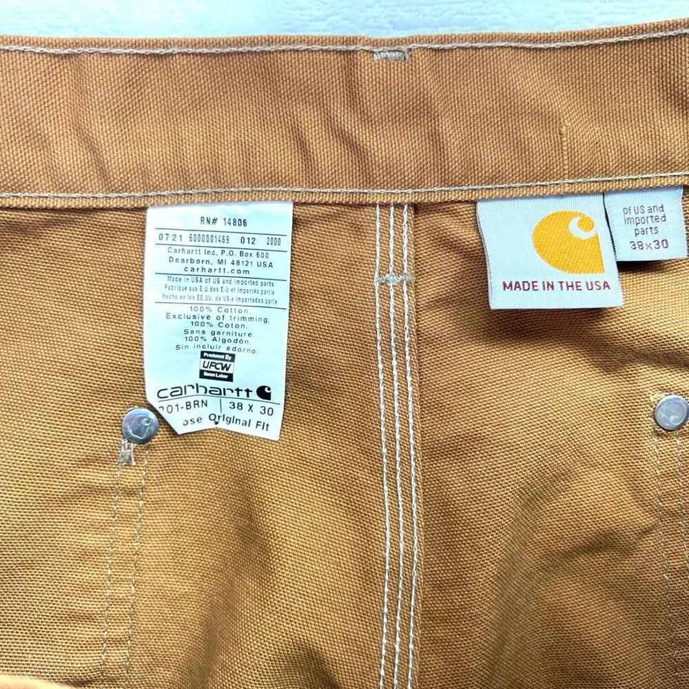 Carhartt B01 Brown 38 Double Knee Rivet Duck Canvas Work Pants Union Made In USA